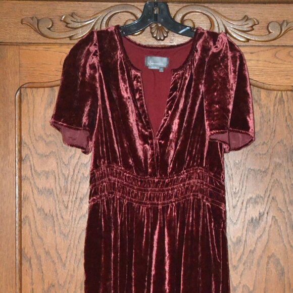 Anthropologie The Somerset Maxi Long Dress VELVET WINE/DARK RED SMALL - Picture 5 of 9